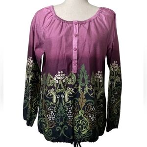 Art And Soul Womens Pink And Green Bohemian Paisley Peasants Blouse Sz S,
